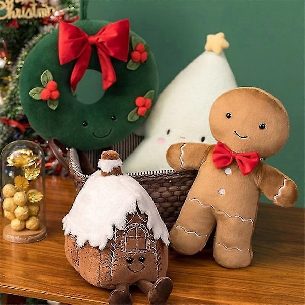 Jul Pepparkaka Plyschie Plysch Fylld Chokladkaka Stuga Hus Dekor-Xin A7