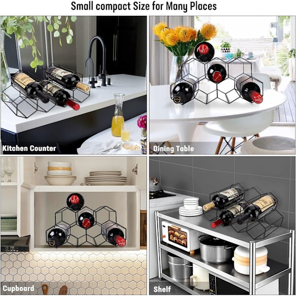 Liten frittstående benkeplate vinstativ - Honningkake metall vinstativ for 9 flasker, svart, vinstorage arrangør-Xin
