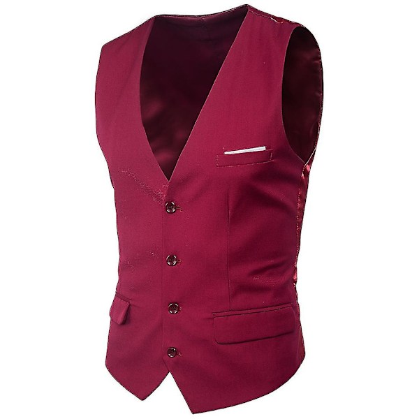 Plus Size Mænds Ensfarvet Suit Vest Enkeltbrystet Forretningsvest - Xin Wine Red 5XL