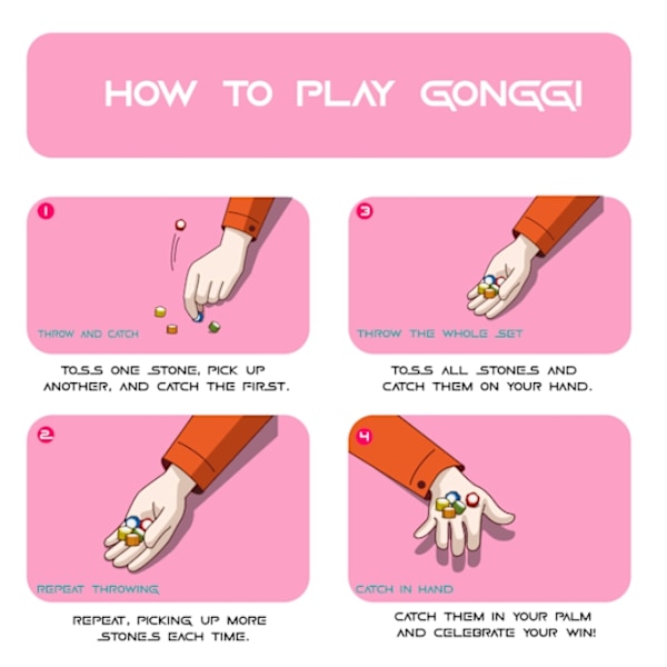 Koreansk Traditionel Gonggi Spil - Stenfangst Spil Sæt - Gonggi Sten Kaste Spil Inspireret af Squid Game 2 (5 Stykker + Base)-Xin triangle
