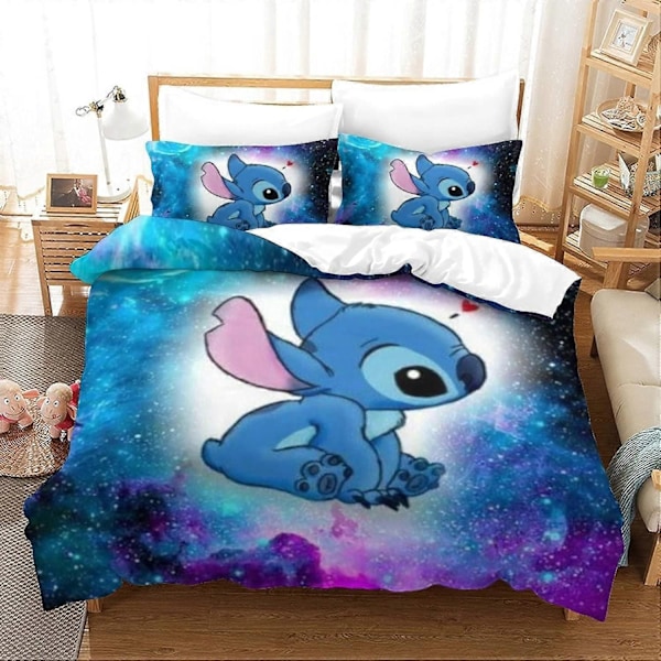 D Stitch Sengesæt med pudebetræk Sengesæt med lynlås Lilo & Stitch Dynebetræk Bløde mikrofiberdele til børn teenagere 135*200 CM-xindaren Double200x200cm