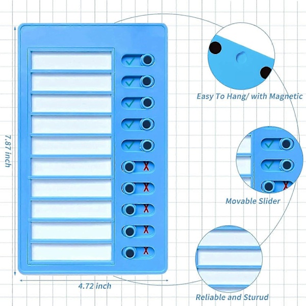 Lasten Kotitehtävätaulu - Minun Kotitehtävärutiini - Tyhjä Muovinen Tarkastustaulu 2 Irrotettavalla Korttipaperilla ja 4 Magneetti-Xin Blue Simplicity