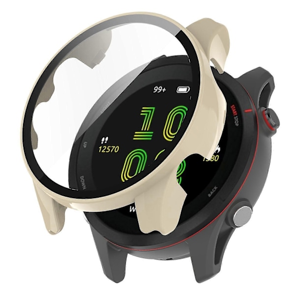 Kompatibel med Garmin Forerunner 255 Anti-repa Anti-fall Hårt PC Klockfodral Skyddskåpa med Härdat Glas Skärm -xindaren Ivory White