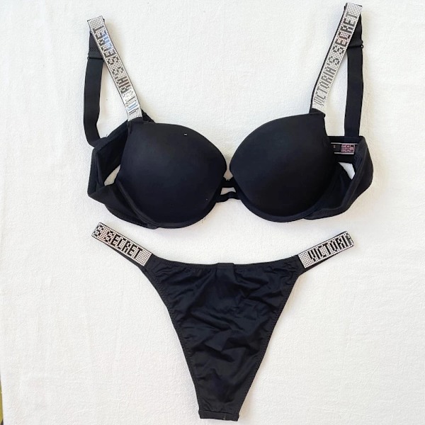 Seksikäs alusvaatesetti mukava naisten push up -rintaliivit Victoria's Secret -alusvaatesetti naisten alusvaatteet Vetement Femme musta-Xin svart 85C
