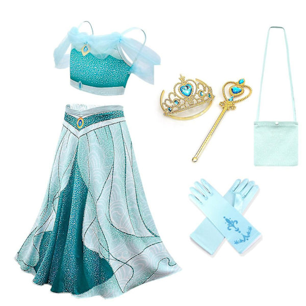 Jasmine Princessklänning Flickor Maskeraddräkt Födelsedag Halloween Festdräkt 5-delat Set-Xin 5 pcs 120