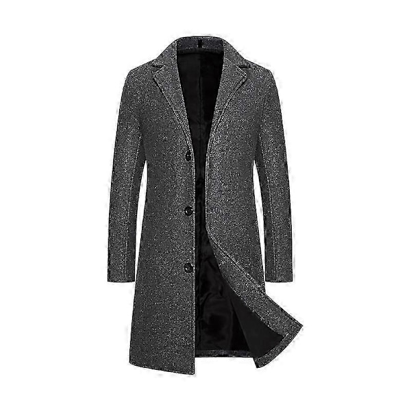 Mænds trenchcoat med revers, enkeltknappet, lang peacoat jakke - Xin DARK GRAY M