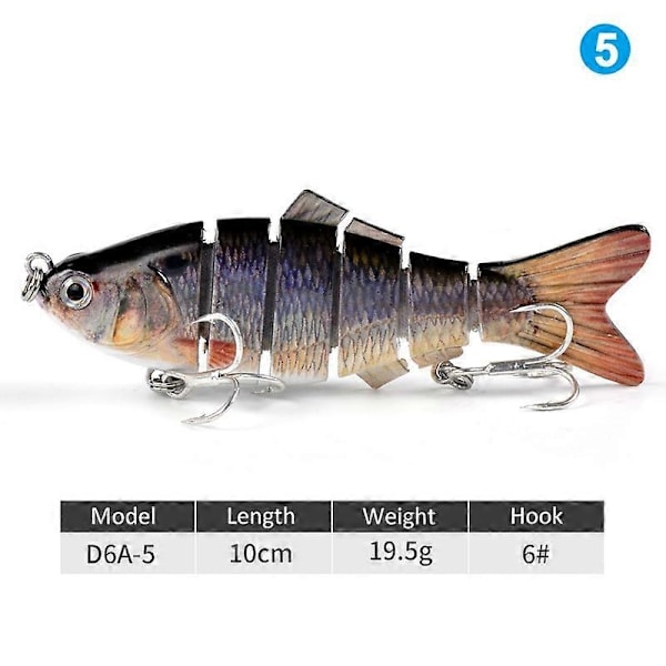 Robot Simbad 10cm Multi-sektion Fiskebete med 6 Krokar, Livsliknande Hårdbete - Xin E