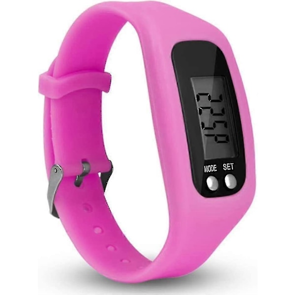 Stegräknarklocka med LCD-display, enkel användning, aktivitetsarmband för promenader, enkel stegräknarklocka för promenader - Xin Pink