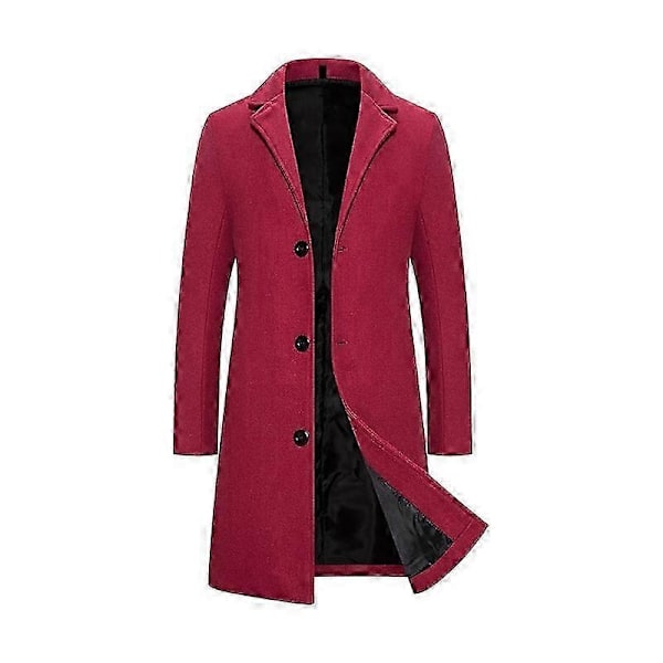 Mænds trenchcoat med revers, enkeltknappet, lang peacoat jakke - Xin RED 2XL