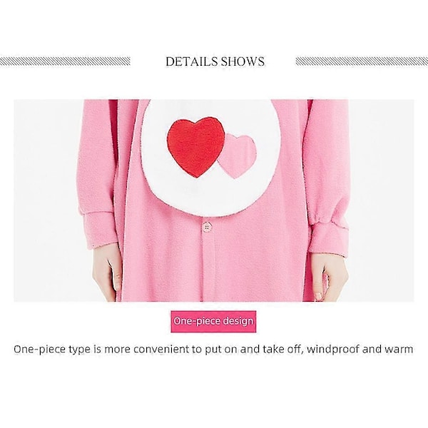 Tecknad Björn Onesie Pyjamas för Vuxna - Cosplay Kostym för Halloween - Mjuka Fleece Hemmakläder-Xin Rose red S