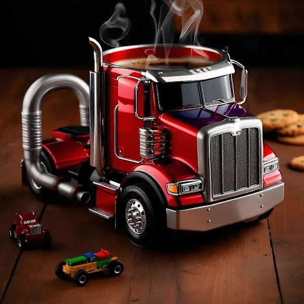 Lastbil Kaffe Kanne, 11 oz Halvtrailerformad Keramisk Kaffe Kanne, Lastbil Kaffe Kanne, Unik Present till Kaffe- och Lastbilsälskare - Xin Red