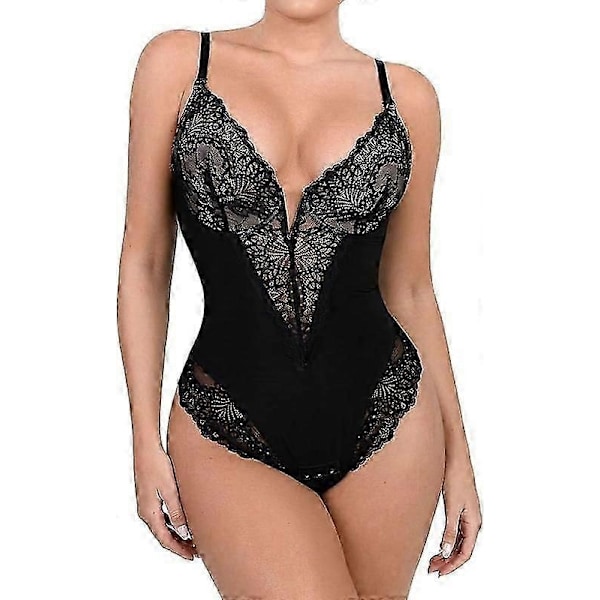 Popilush Blonde Shapewear Bodysuit Dame V-hals Mage Body Thongs-Xin Black 3XL