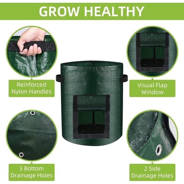 6 stk. Kartoffeldyrkningsposer, Dyrkningsposer Haveplanterposer med Klapvindue og Håndtag, Grøntsagsdyrkningsposer til Kartoffel, Løg, Tomat, Gulerod-Xin 10 Gallon