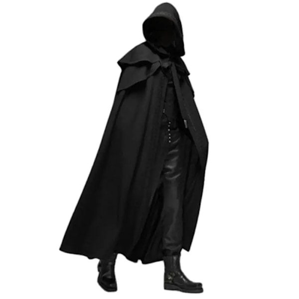 Keskiaikainen Vintage Huppuinen Löysä Musta Viitta Tuulenpitävä Trench Chic Talvi Pitkä Viitta Poncho Gootti Miesten Munkki Cosplay Sininen-Xin Blue XL