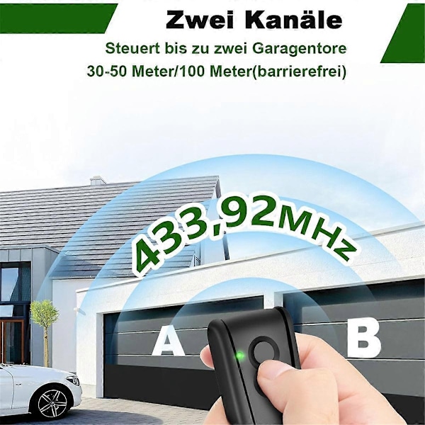 433,92 MHz kaukosäädin garagien ovien avaajille, 2-kanavainen käsikäyttöinen lähetin, sopii RSC2, RSE2-Xin malleille