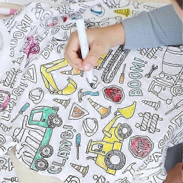 Kreativa Barn DIY Graffiti Pyjamas Hemmakläder Set, Färglägg Dina Egna Sovkläder Pyjamas för Pojkar & Flickor-xindaren Engineering Vehicle 2-3Years