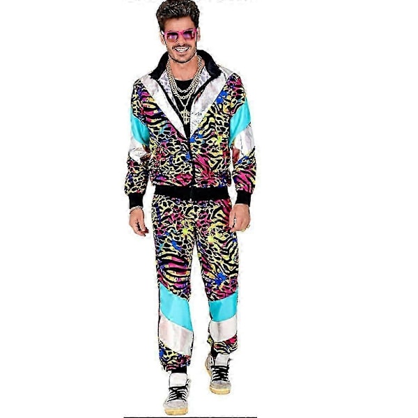 Mænd Kvinder 80'er 90'er Hip Hop Windbreaker Disco Jakke Bukser Retro Træningssæt-Xin Leopard Print L