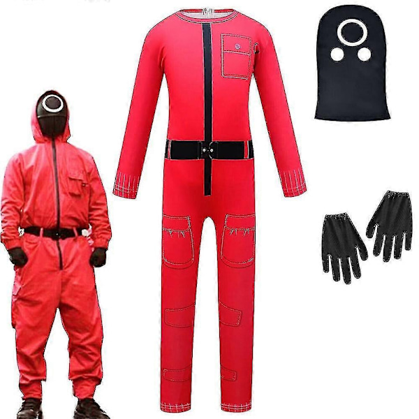 Børne Squid Game Jumpsuit Maske Handsker 3-delt Fest Rollespil Kostume Maskerade Kostume - Xin Round Mask 5-6 Years