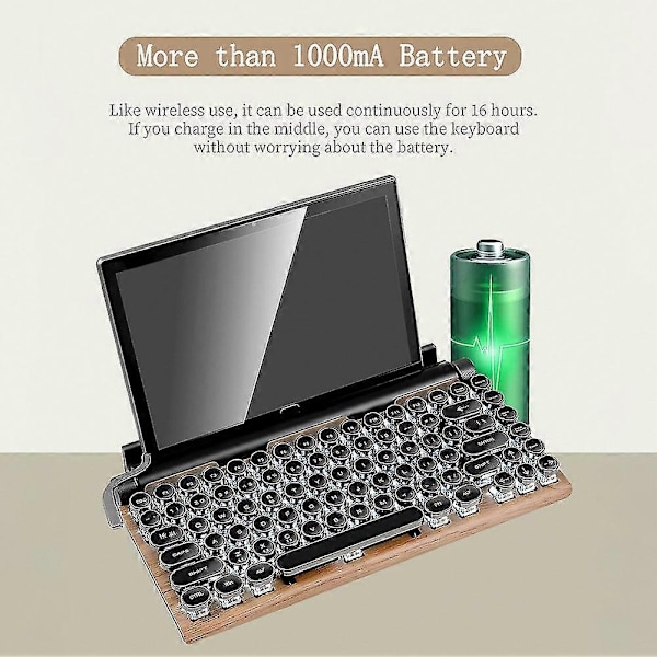 Retro Skrivmaskin Tangentbord Trådlöst Bluetooth Mekaniska Tangentbord 83 Tangenter Dator Tangentbord för Laptop PC Gaming-Xin