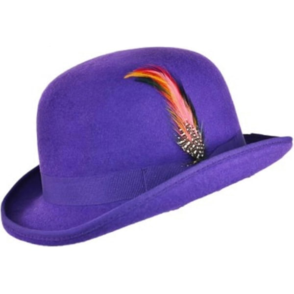 Unisex Hård Hatt i Ull med Fjäder, Satinfodrad, Storlekar S till XL-Xin Purple M