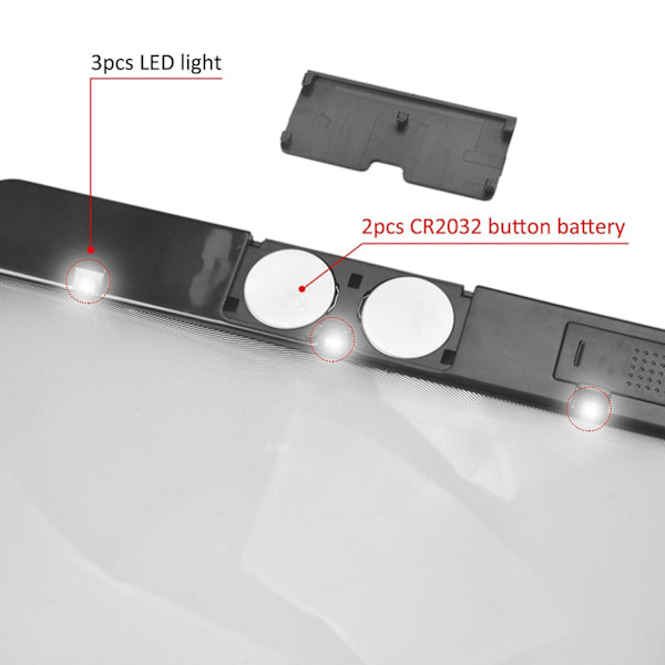 2023 Ny Full Page Forstørrelsesark Forstørrelsesglass Lesehjelp Linse med LED-lys - Xin Black