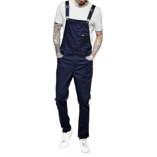 Herr Slim Fit Denim Jumpsuit Bib Romper Casual Overalls Hängselbyxor-Xin Blue L