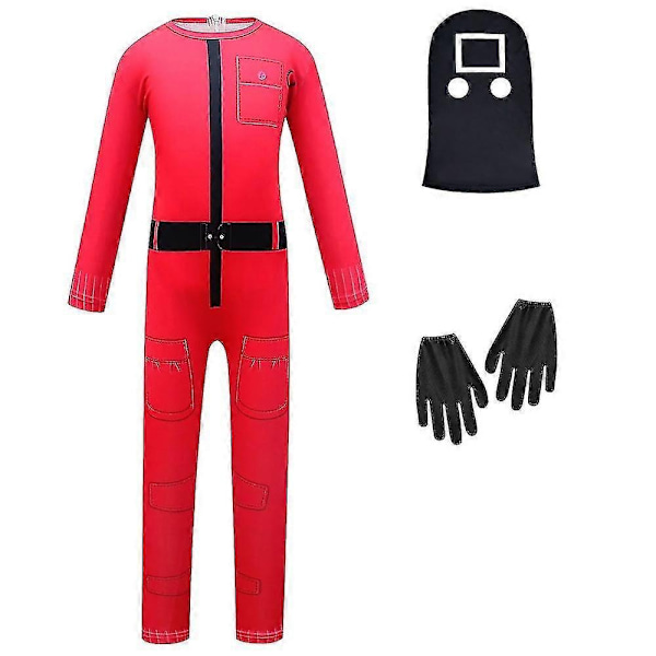 Barnens Squid Game Jumpsuit Mask Handskar 3-delad Fest Rollspel Kostym Maskerad Kostym - Xin Square Mask 6-7 Years