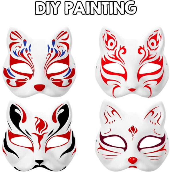 Toyvian Vita Pappersmasker, 5 st DIY Vita Kattmasker att Måla med 1 st Pappersrävmask Blank Målningsbar Djurmasker-Xin