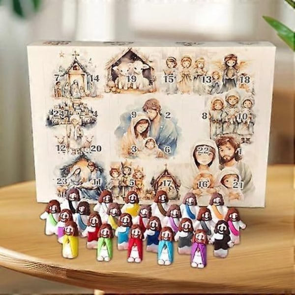 2024 Jesus Adventskalender 24 Mini Figurer Jesus Skulpturer til Børn Julegave-Xin A