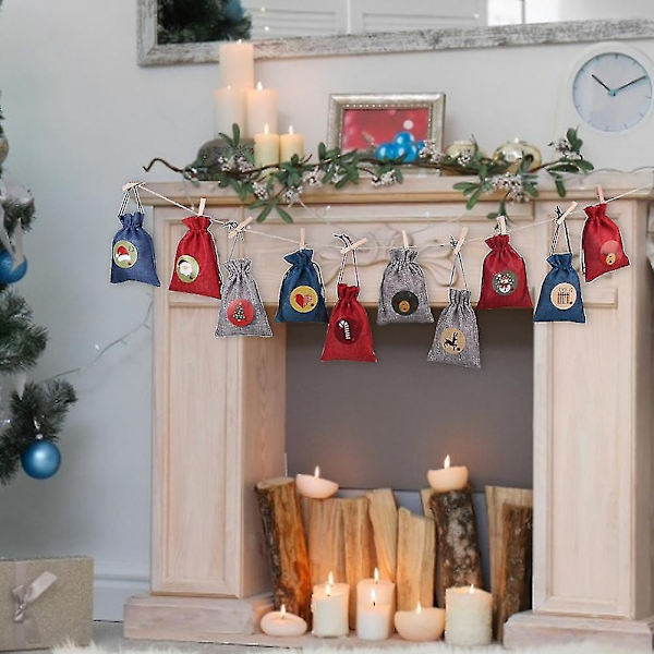 24 dage med julekalenderposer Julekalender gaveposer DIY-sæt Papirmærkater DIY juledekorationer-Xin Styles 3