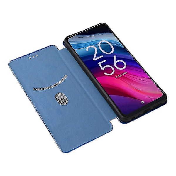 Kompatibel med TCL 505 Mobilskal Kolfibertextur Läder Magnetisk Stängning Skal-xindaren Blue