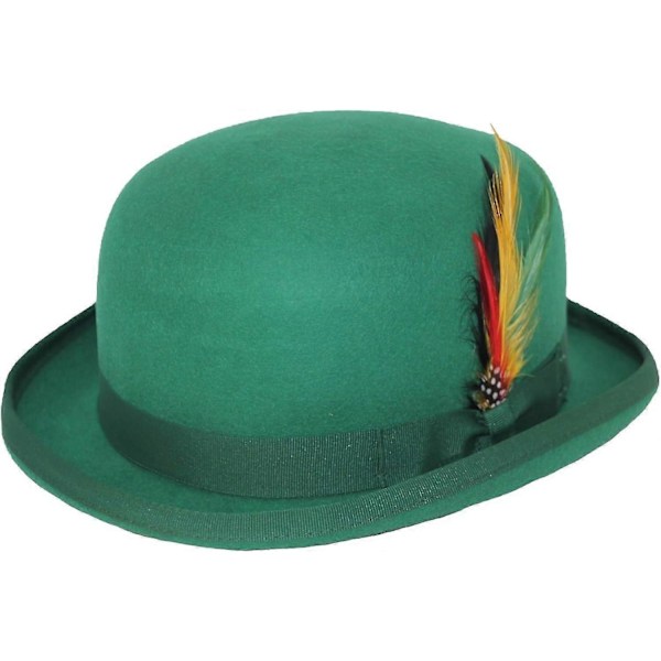 Unisex Hård Hatt i Ull med Fjäder, Satinfodrad, Storlekar S till XL-Xin Emerald Green L