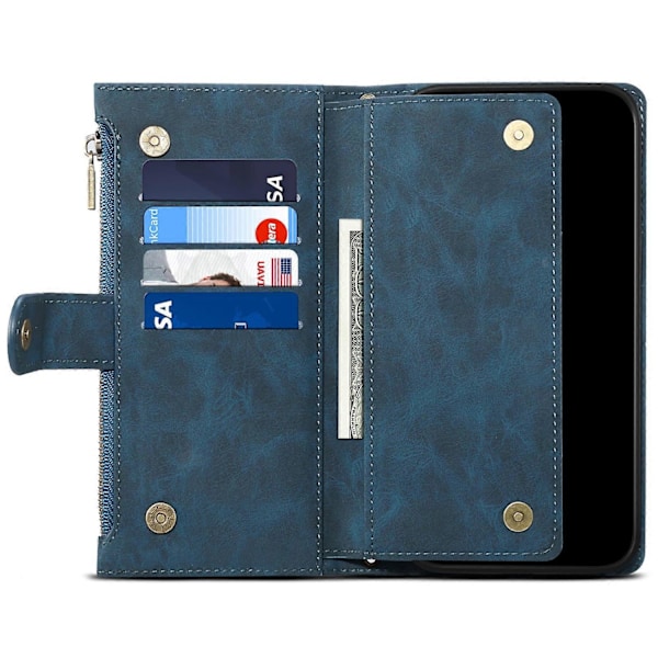 til Motorola Edge 50 Neo 5G Etui Lynlås Pung Læder Støtteben Telefon Cover-Xin Blue