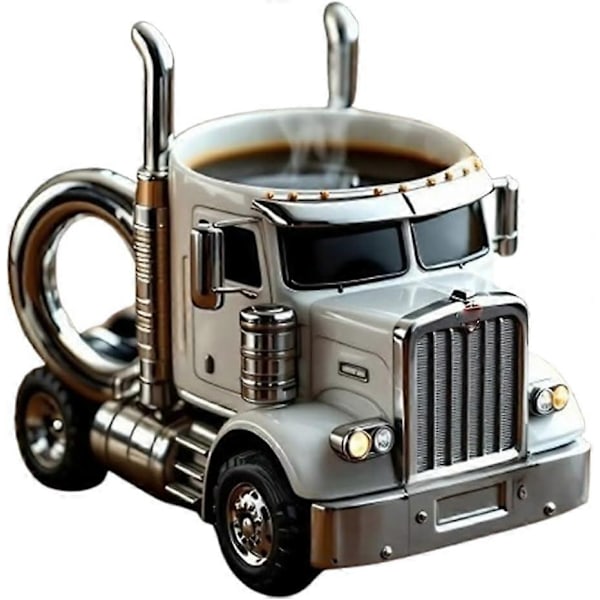 Lastbil Kaffe Kanne, 11 oz Halvtrailerformad Keramisk Kaffe Kanne, Lastbil Kaffe Kanne, Unik Present till Kaffe- och Lastbilsälskare - Xin White