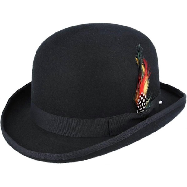 Unisex Hård Hatt i Ull med Fjäder, Satinfodrad, Storlekar S till XL-Xin Black M