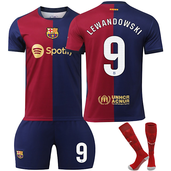 2425 Barcelona hemmatröja   Nr 9 Lewandowski Nr 10 Messi Nr 19 Lamin Yamal och andra fotbollströjor set Nr 9 LEWANDOWSKI / Vit-Xin No.9 LEWANDOWSKI/White 26