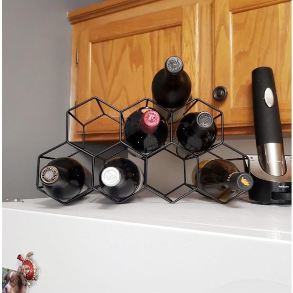 Liten frittstående benkeplate vinstativ - Honningkake metall vinstativ for 9 flasker, svart, vinstorage arrangør-Xin