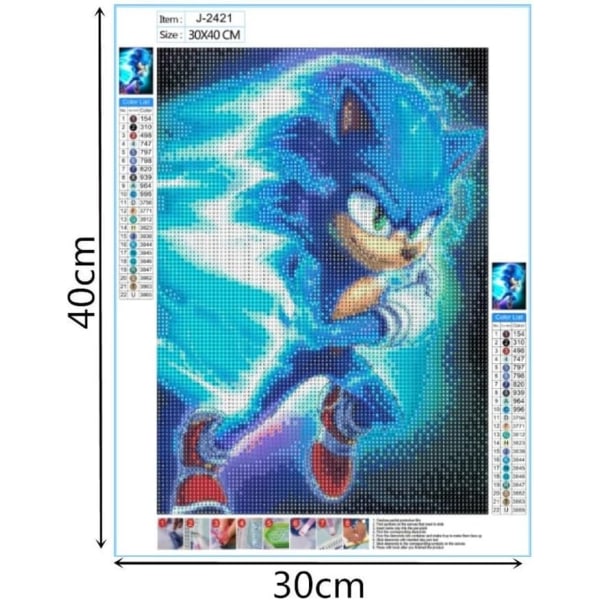 30*40CM 5D DIY Diamantmålningssats, Filmfigur Sonic 5D Dia-Xin