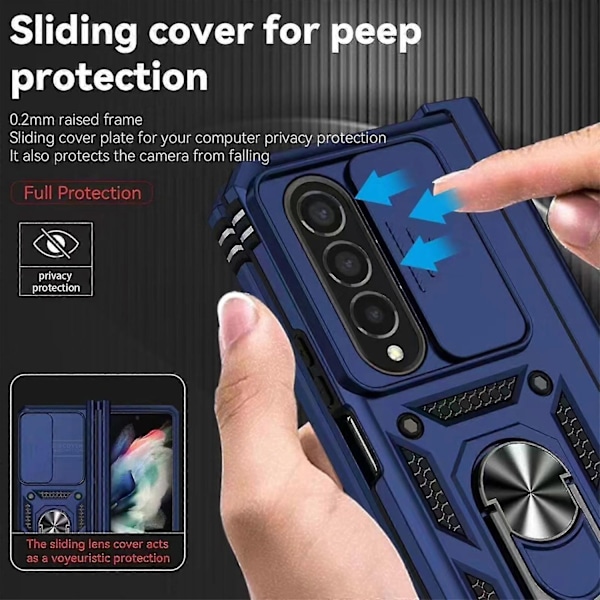Armor Skal Kompatibelt med Galaxy Z Fold 4, Hårt PC Stötsäkert Skal med Metallringhållare & S Pen Hållare-Xin Green