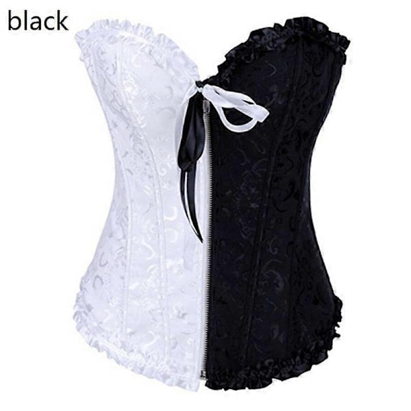 Överbyst korsett sexig spets plus size erotisk dragkedja blommig dam bustier korsett underkläder toppar-Xin black S  819blakc