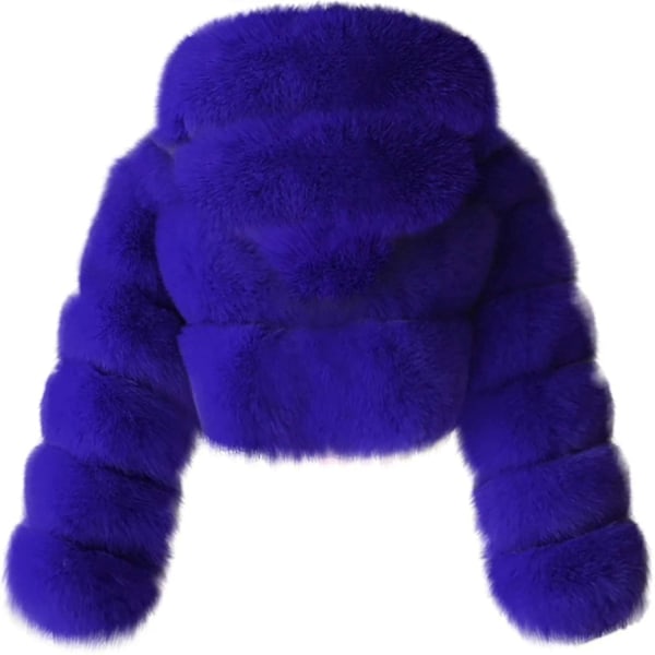 Fuskpälsjacka Dam med Huva Kort Bubbeljacka Fleece Kort Varm Jacka Plus Size Vinterjacka för Kvinnor-Xin Blue X-Large