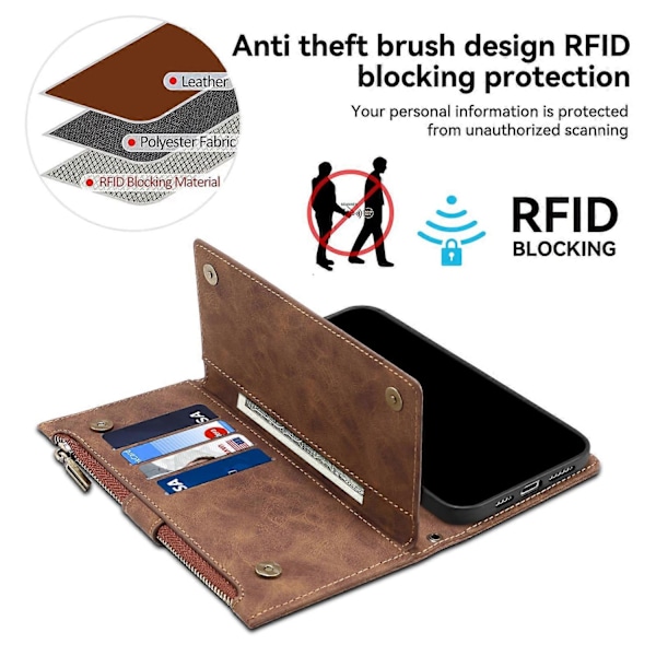 til Motorola Edge 50 Neo 5G Etui Lynlås Pung Læder Støtteben Telefon Cover-Xin Brown