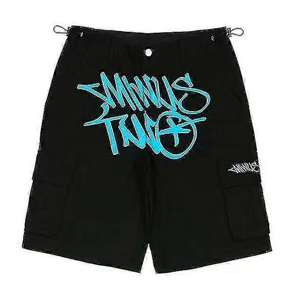 Hip-Hop Tyyli Retro Miesten Housut Kesäiset Rento Shortsit Tiukka Painatus -xindaren Black - blue S