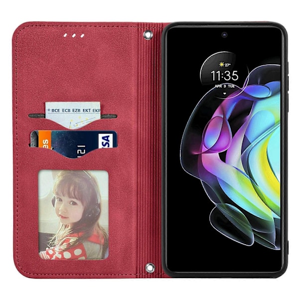 Kompatibel med Motorola Edge 20 Retro Skin Feel Magnetisk Horisontell Flip Läderfodral med Hållare & Kortfack & Plånbok-xindaren Red