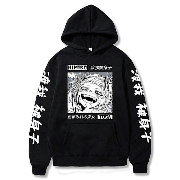 My Hero Academia Anime Hættetrøje Himiko Toga Bakugou Print Hætte Herre Mode Pullover Sweatshirt Unisex Sort Streetwear Tøj Sort-Xin M