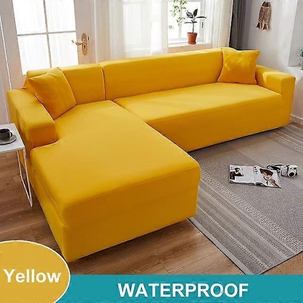 Vanntett Sofatrekk 1/2/3/4 Seter Sofatrekk for Stue Elastisk Solid L-formet Hjørnesofatrekk for Sofa Stol - Xin yellow 4 Seater 235-300cm