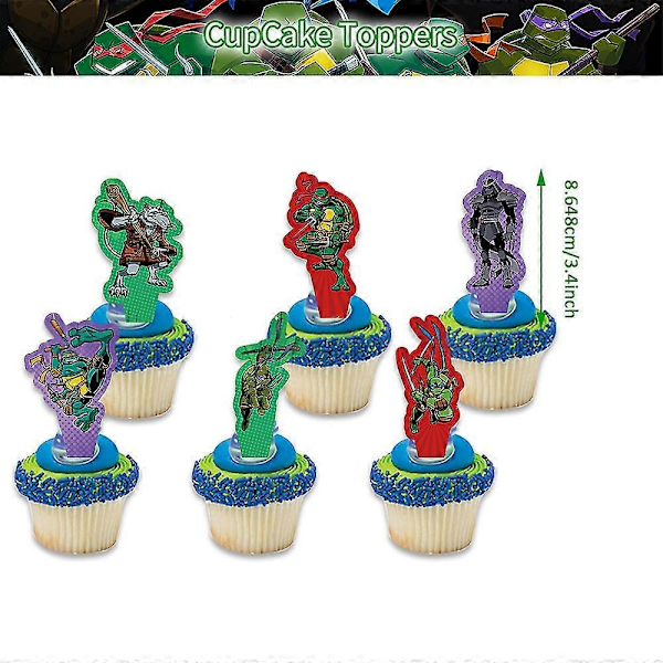 Ninja Turtles bursdagsutstyr for barn, festdekorasjonssett inkluderer gratulerer med dagen-banner, ballonger, kake-/cupcaketoppere-Xin