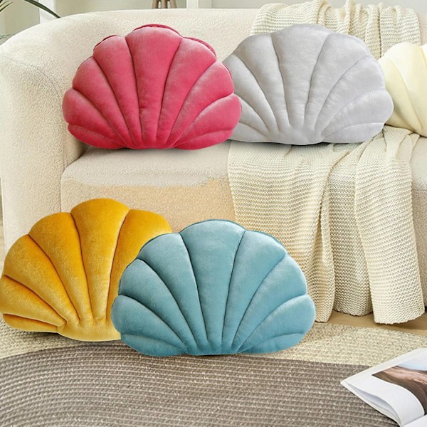3D Fløyel Skjellpute Myk Innlegg Sjøskjell Hav Strand Tema Pyntepute Koselig Pute for Hjem Sofa Kontor Couch-xindaren White