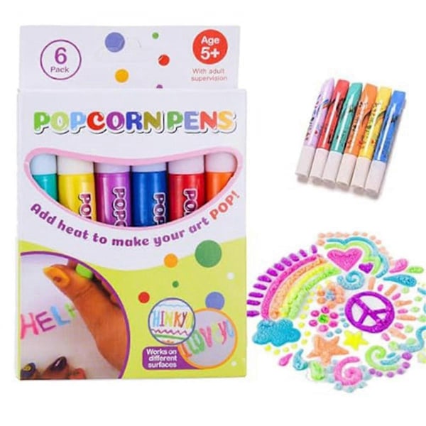 Magic Puffy Pens Set - 6 Neonfärger Popcorn Pen med 3D-bläck Värme och Titta på Konsten Växa Kul-Xin