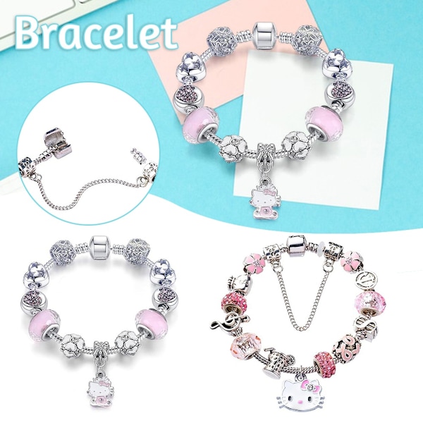 Hello-Kitty Hänge Armband Snygga Oregelbundna Pärlor Handledstillbehör för Dagligt Bruk Cat-Xin Cat 17cm